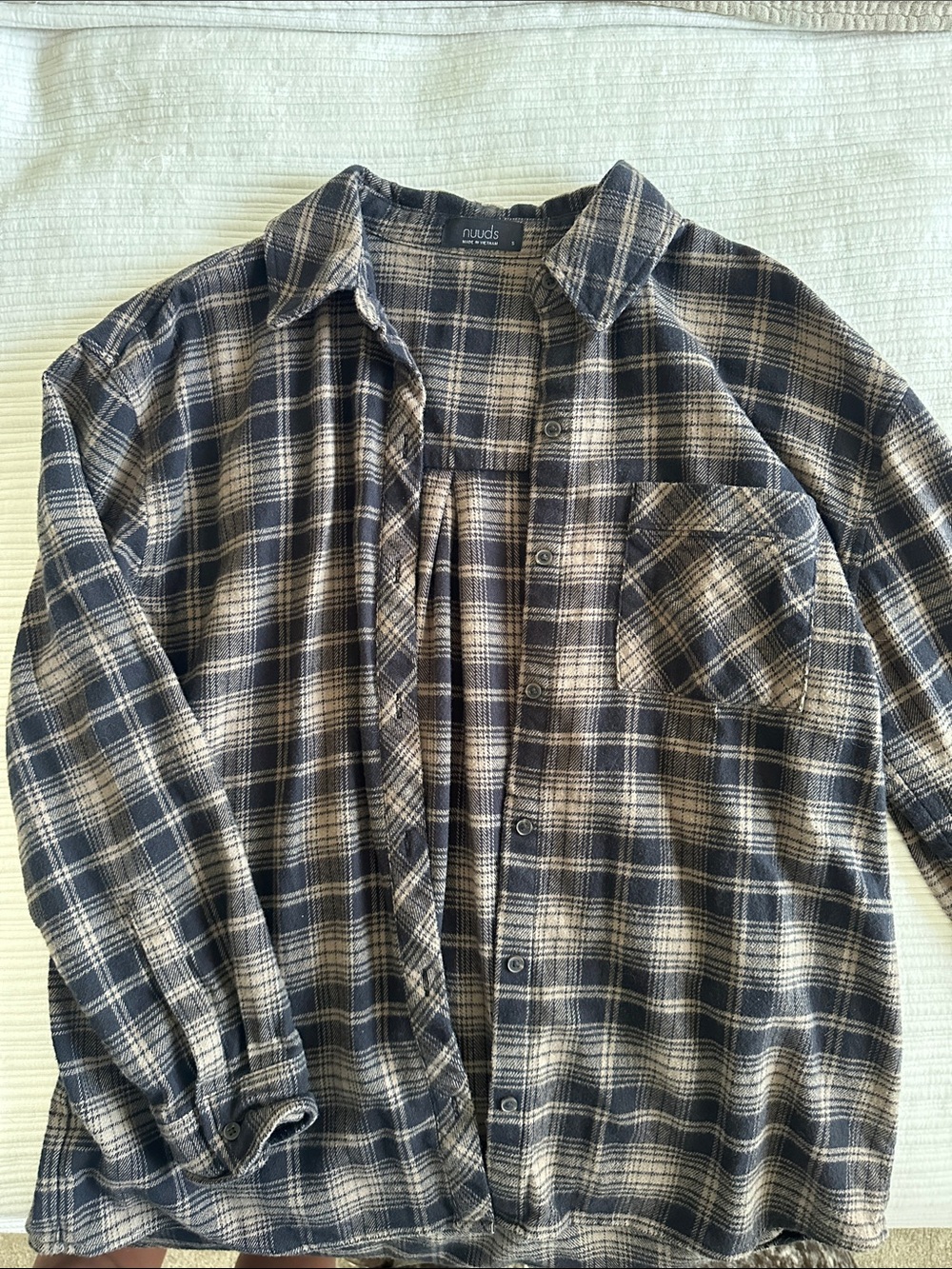 nuuds Navy and Cream Plaid Button-Up Shirt Jacket. Worn once in good condition.
